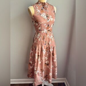 Antonio Melani Connie Pleated Midi Dress Brown Terra Cotta Floral Size 0